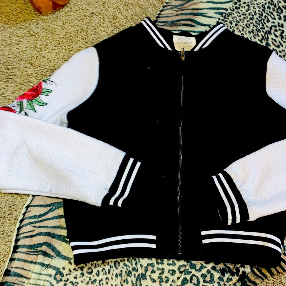 Varsity jacket with rose sleeves